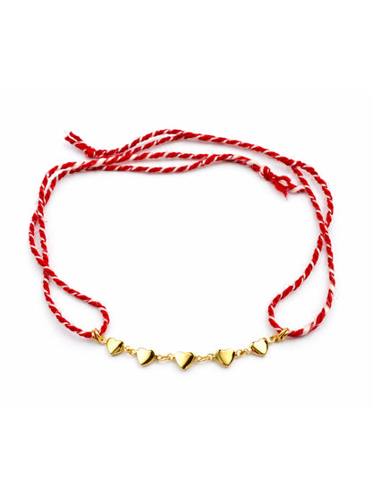 (Set of 2) Gold Heart Wooden Beads Rakhi Bracelet For Bhai Bro