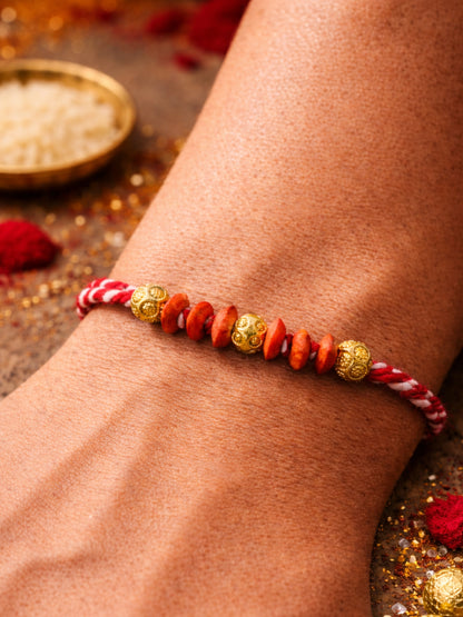 Gold-Plated Beads Rakhi Bracelet For Bro