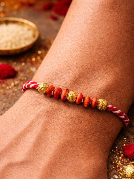 Gold-Plated Beads Rakhi Bracelet For Bro