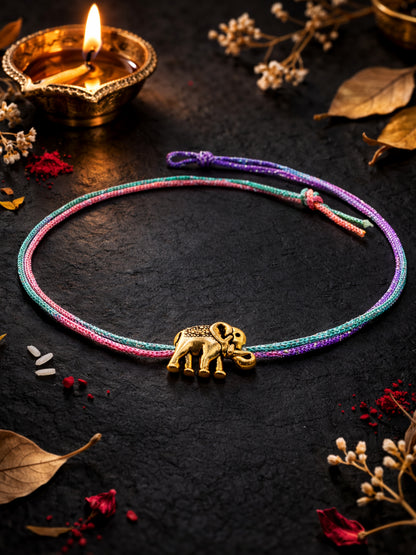 Elephant Rakhi Bracelet Gold For Bhai Bhaiya Bro