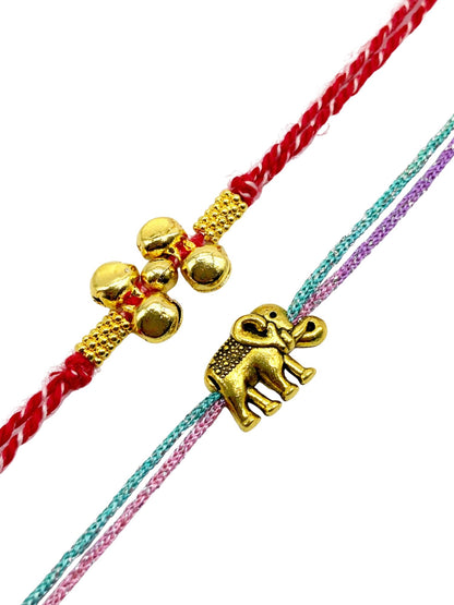 (Set of 2) Gold Beads Elephant Rakhi Bracelet for Bhai Bhaiya Bro