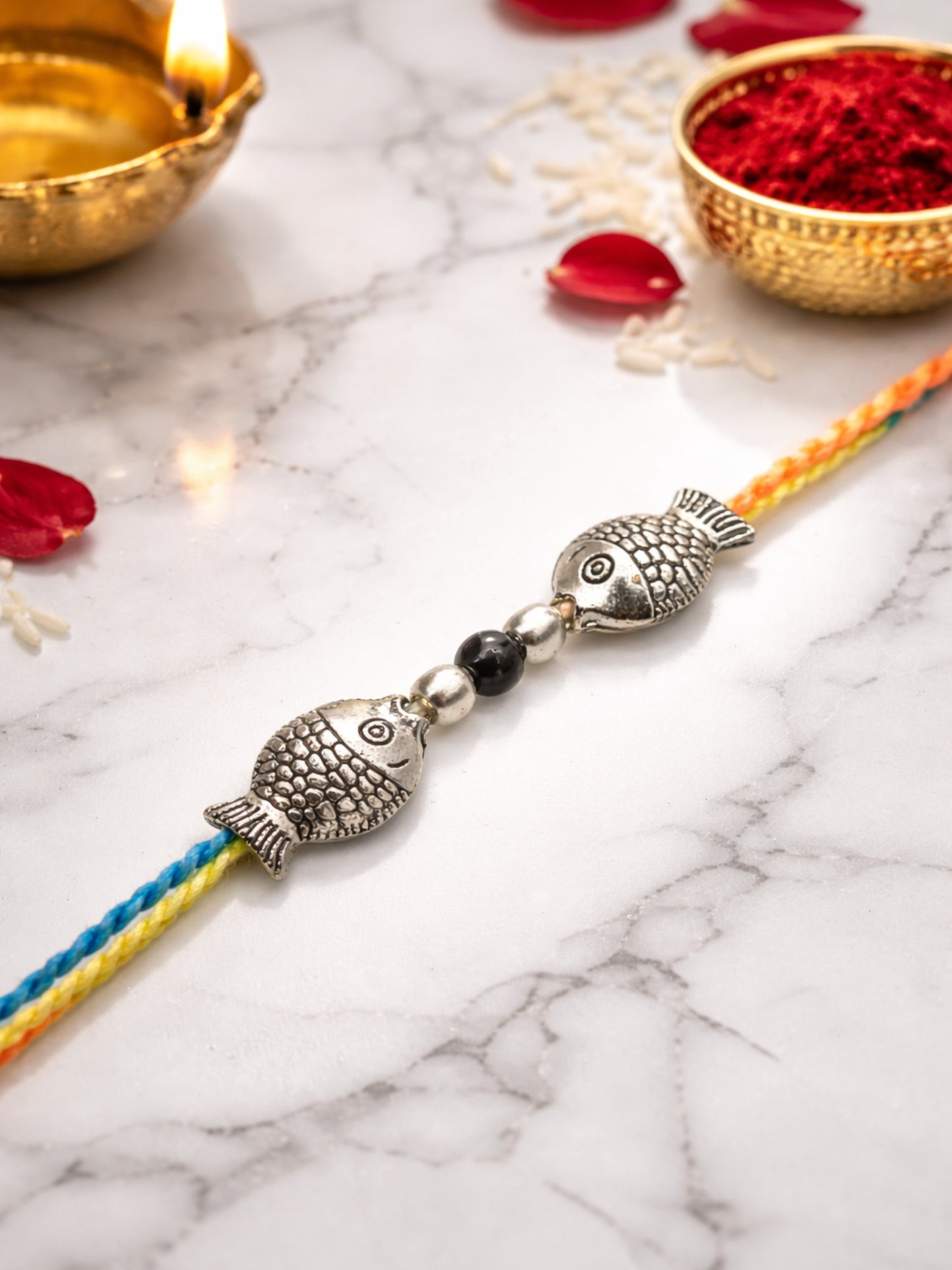 Silver-Plated Fish Charm Rakhi Bracelet For Bhai Bhaiya Bro