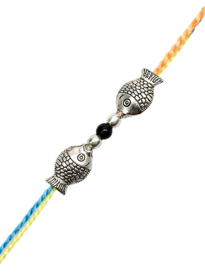 Silver-Plated Fish Charm Rakhi Bracelet For Bhai Bhaiya Bro