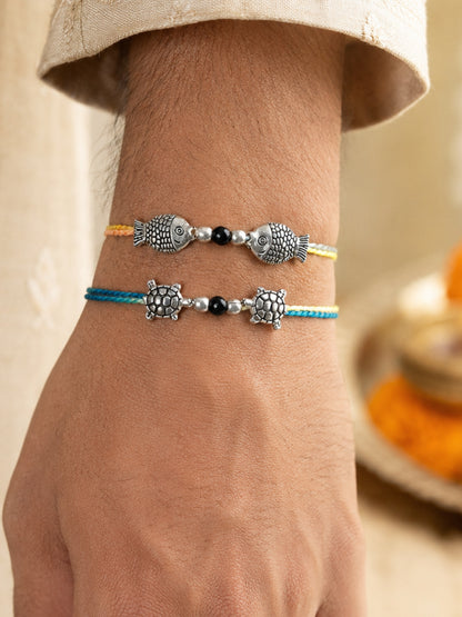 (Set of 2) Fish Turtle Charm Rakhi Bracelet for Bhai Bhaiya Bro