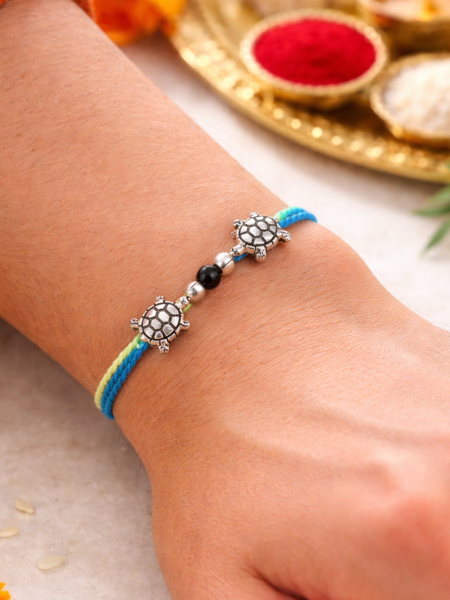 Silver-Plated Turtle Bracelet Rakhi For Bhai Bhaiya Bro