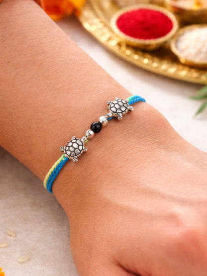 Silver-Plated Turtle Bracelet Rakhi For Bhai Bhaiya Bro