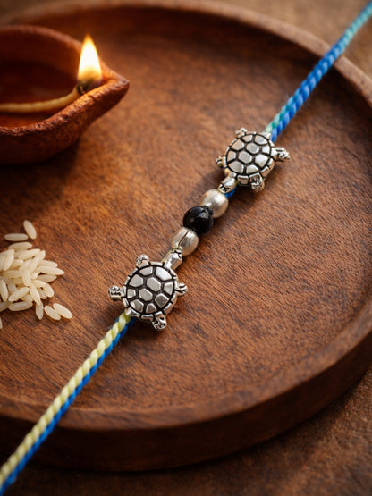 Silver-Plated Turtle Bracelet Rakhi For Bhai Bhaiya Bro