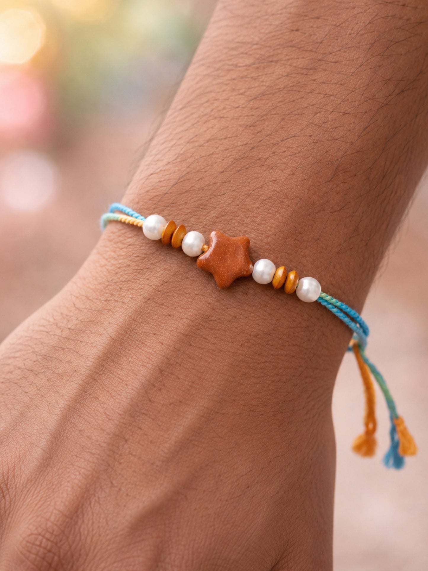 Star Shape Pearl Rakhi Bracelet for Bhai Bhaiya Bro