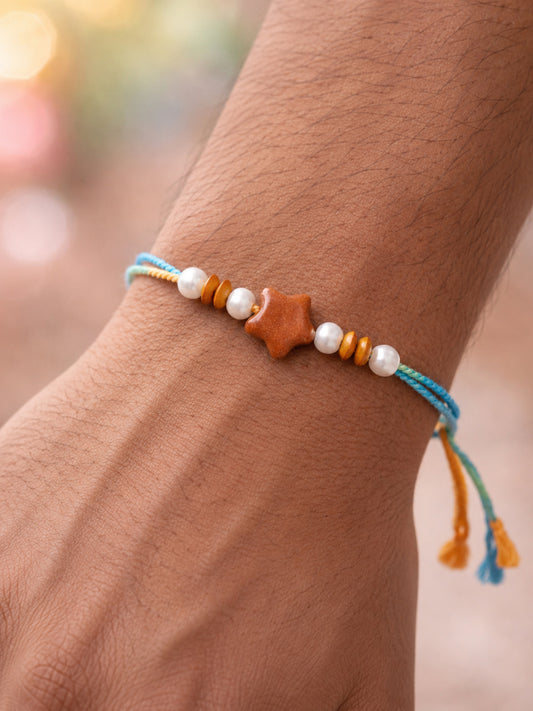 Star Shape Pearl Rakhi Bracelet for Bhai Bhaiya Bro