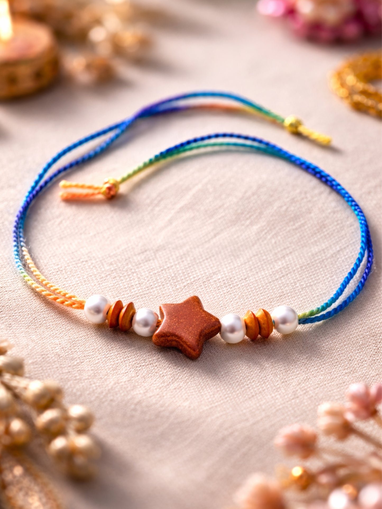 Star Shape Pearl Rakhi Bracelet for Bhai Bhaiya Bro