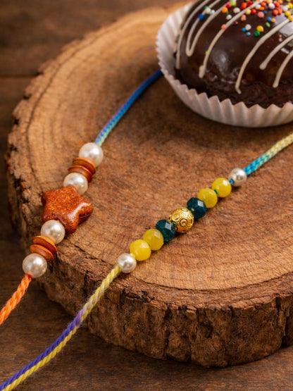 (Set of 2) Star Stone Pearl Kids Rakhi Bracelet Bhai Bhaiya Bro