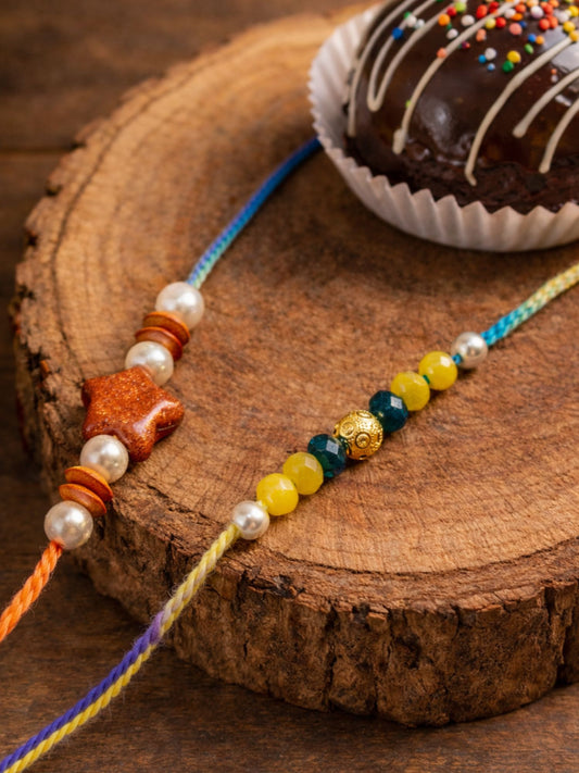 (Set of 2) Star Stone Pearl Kids Rakhi Bracelet Bhai Bhaiya Bro