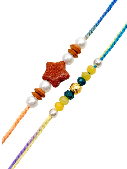 (Set of 2) Star Stone Pearl Kids Rakhi Bracelet Bhai Bhaiya Bro