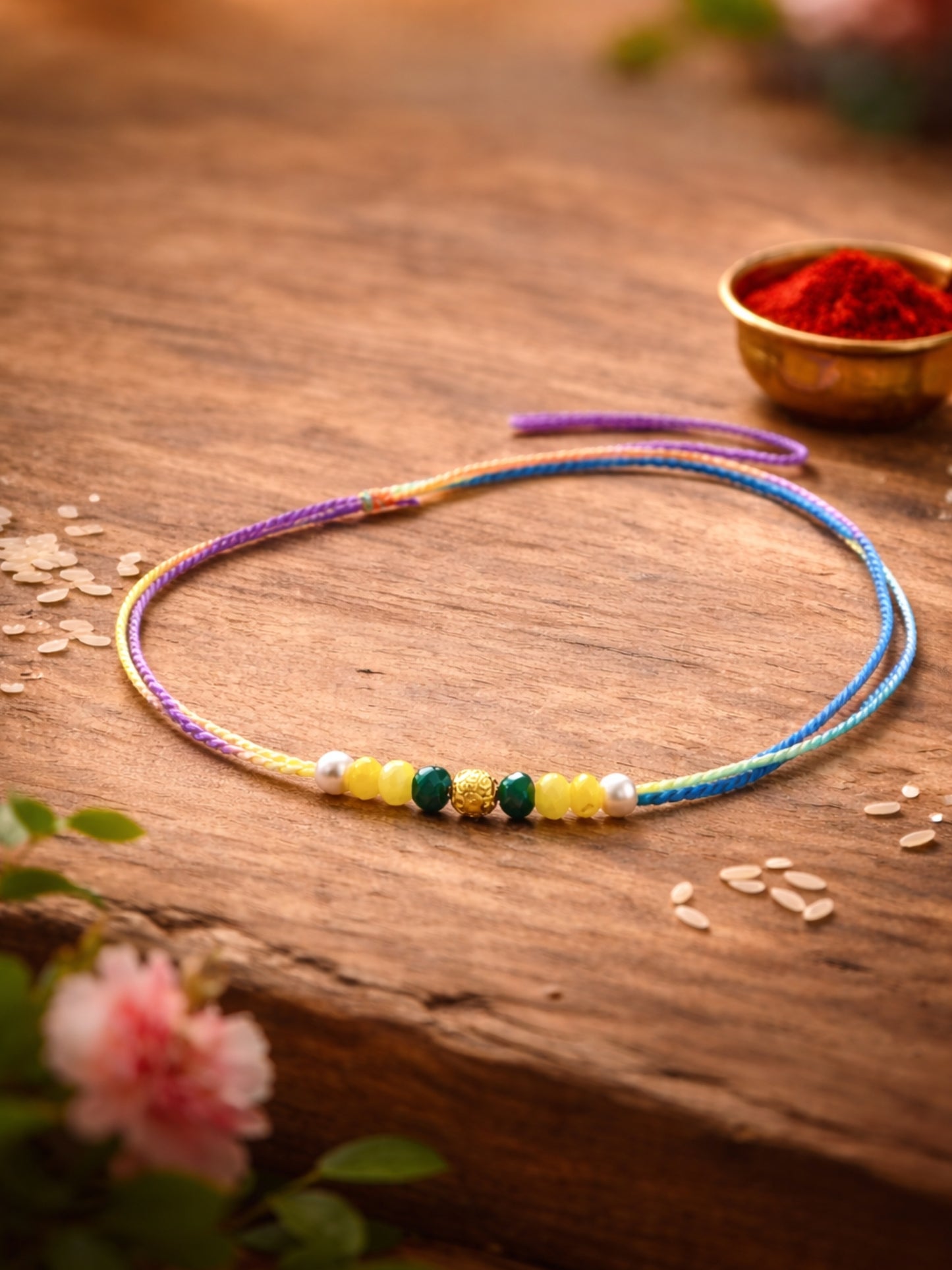 Gold Beaded Pearl Rakhi Bracelet for Bhai Bhaiya Bro