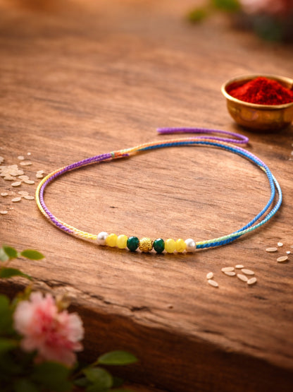 Gold Beaded Pearl Rakhi Bracelet for Bhai Bhaiya Bro