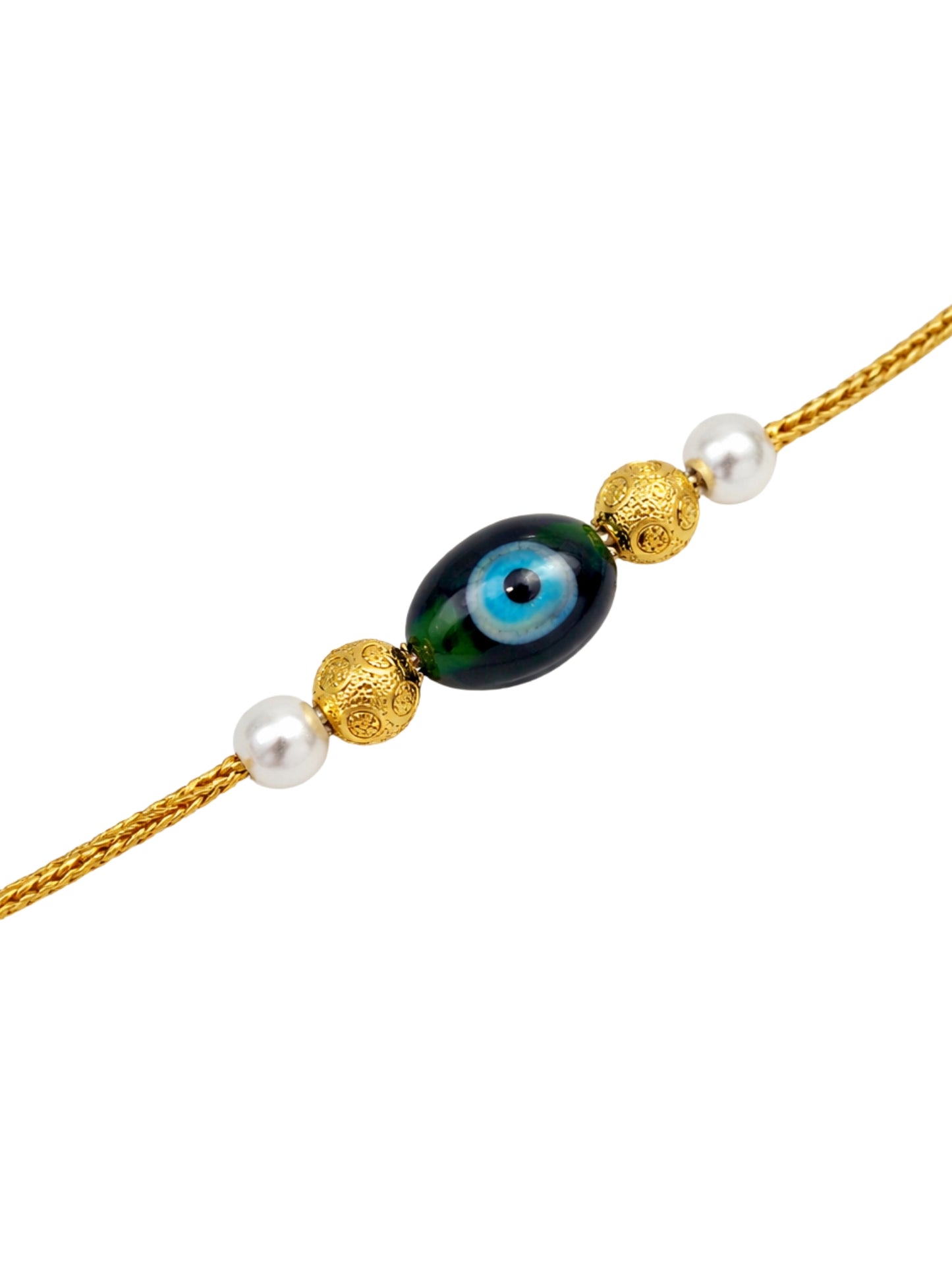 Evil Eye Pearl Rakhi Bracelet Gold For Bhai Bro