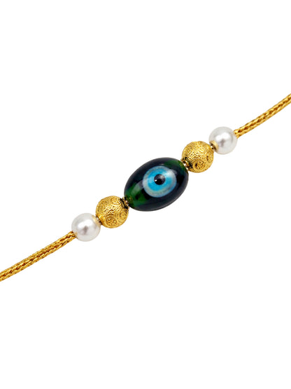 Evil Eye Pearl Rakhi Bracelet Gold For Bhai Bro