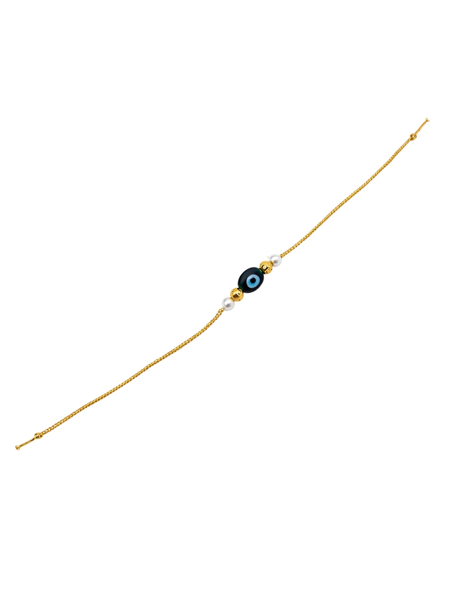 Evil Eye Pearl Rakhi Bracelet Gold For Bhai Bro
