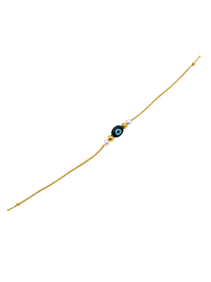Evil Eye Pearl Rakhi Bracelet Gold For Bhai Bro