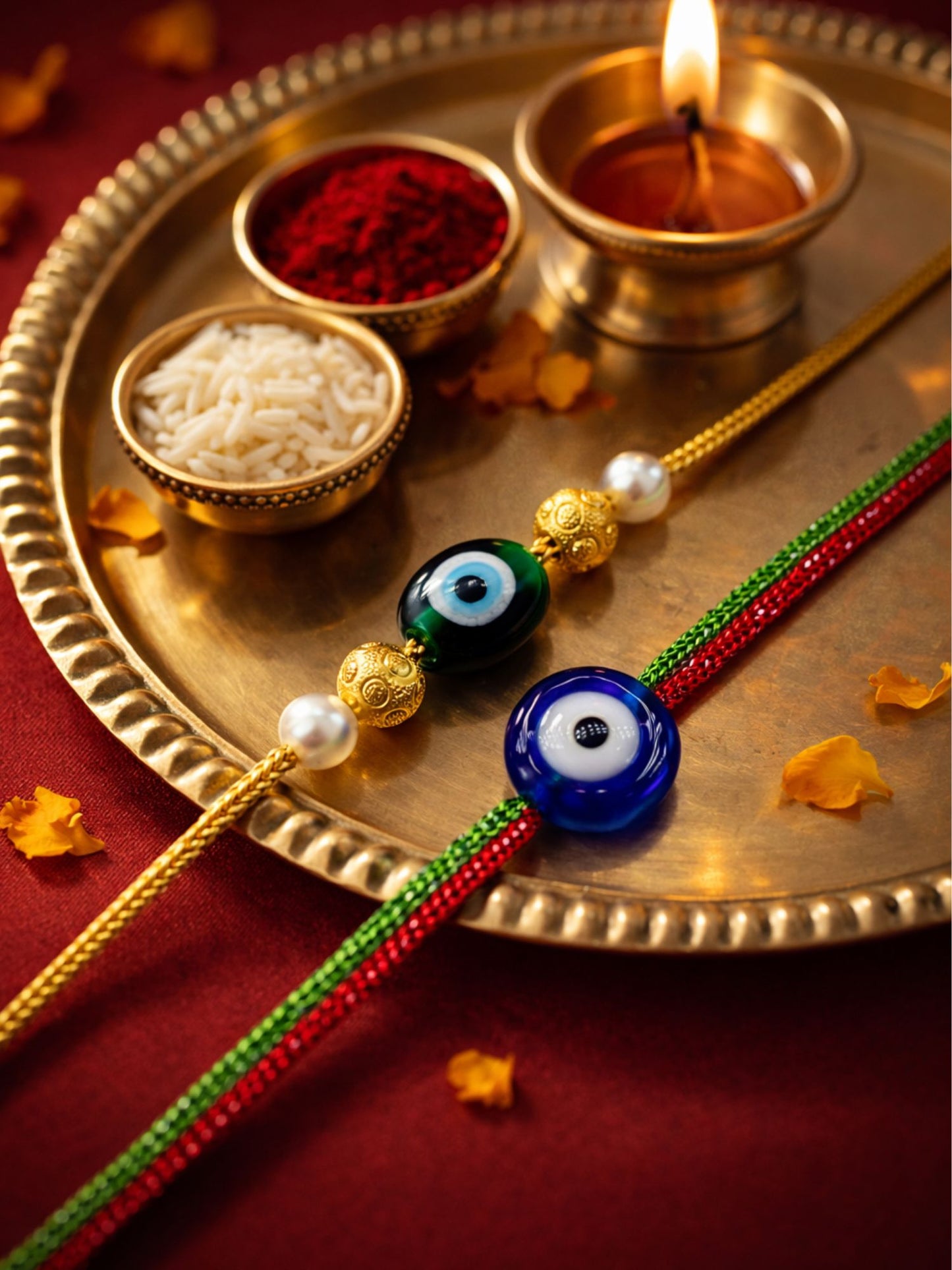 (Set of 2) Evil Eye Pearl Rakhi Bracelet for Bhai Bhaiya Bro