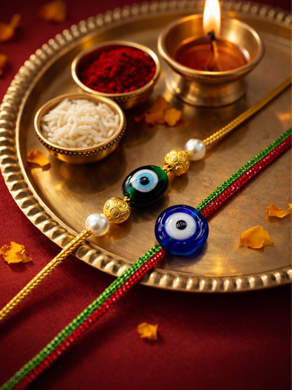 (Set of 2) Evil Eye Pearl Rakhi Bracelet for Bhai Bhaiya Bro