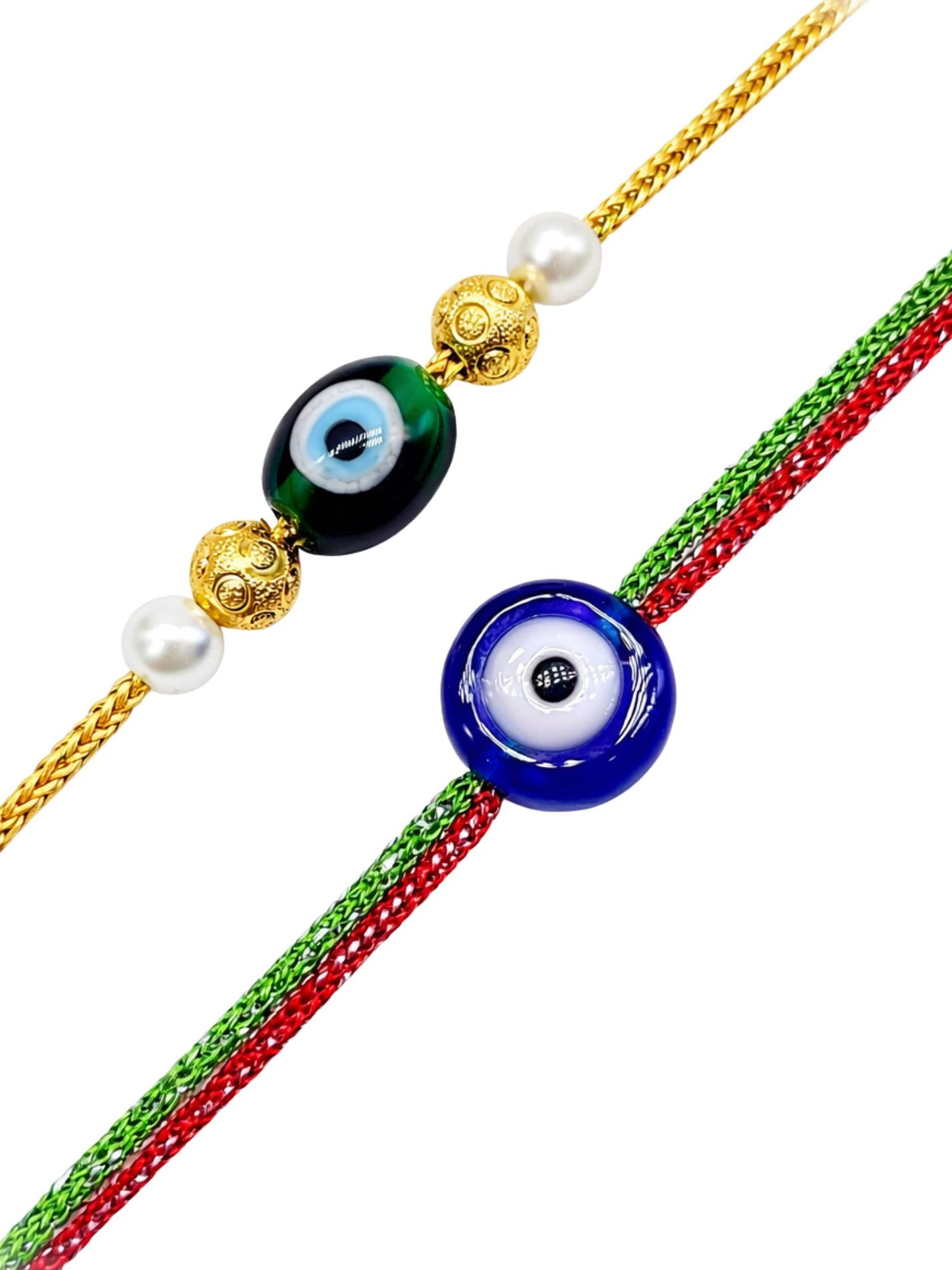 (Set of 2) Evil Eye Pearl Rakhi Bracelet for Bhai Bhaiya Bro