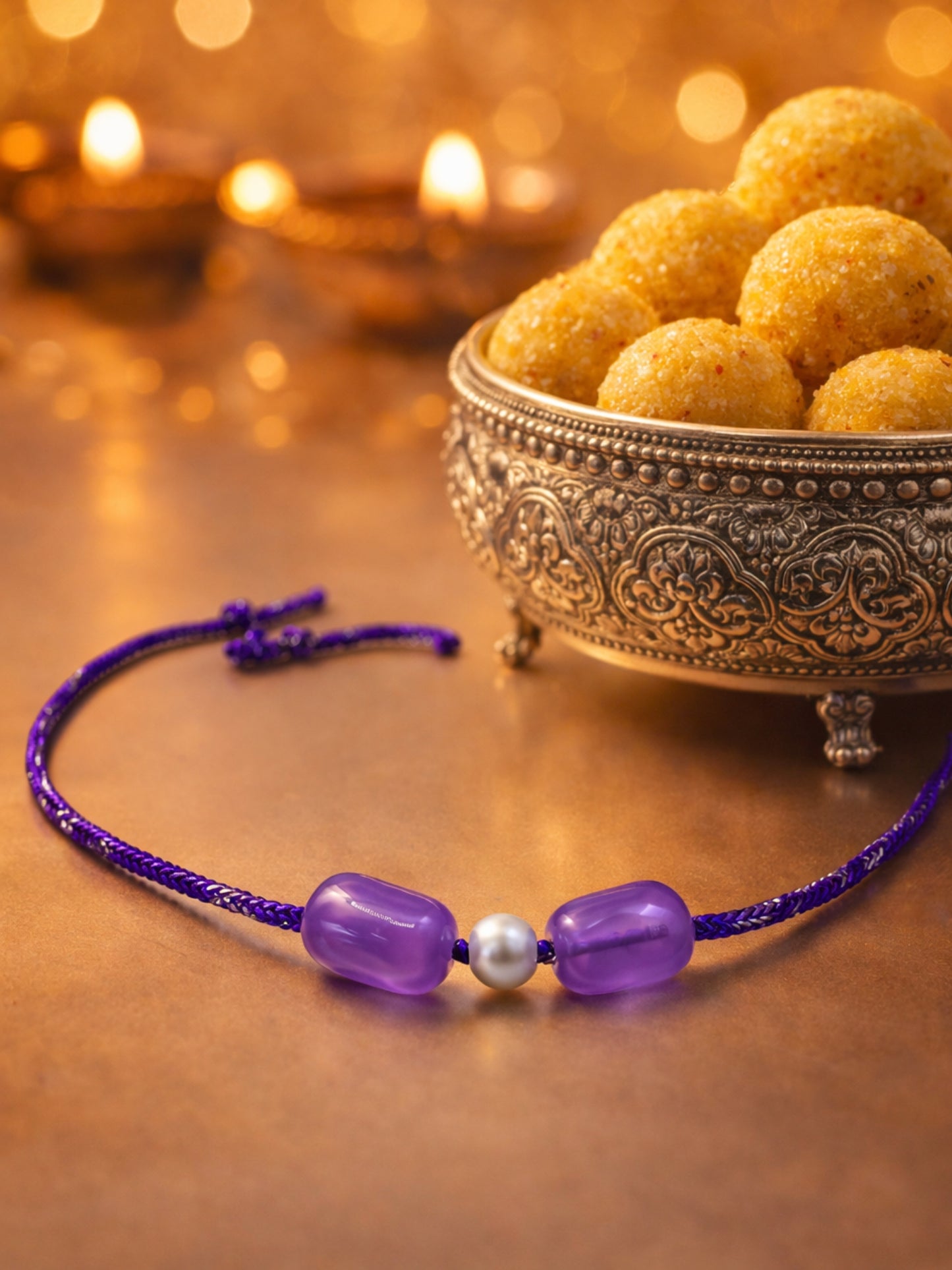 Lavender Pearl Beads Rakhi Bracelet For Bhai Bhaiya Bro
