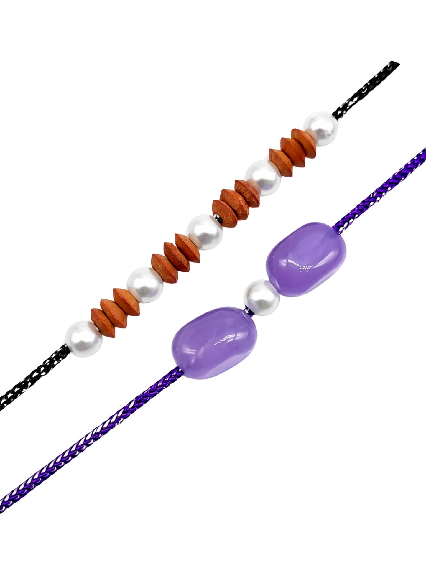 (Set of 2) Lavender Stone Pearl Beads Rakhi Bracelet for Bro