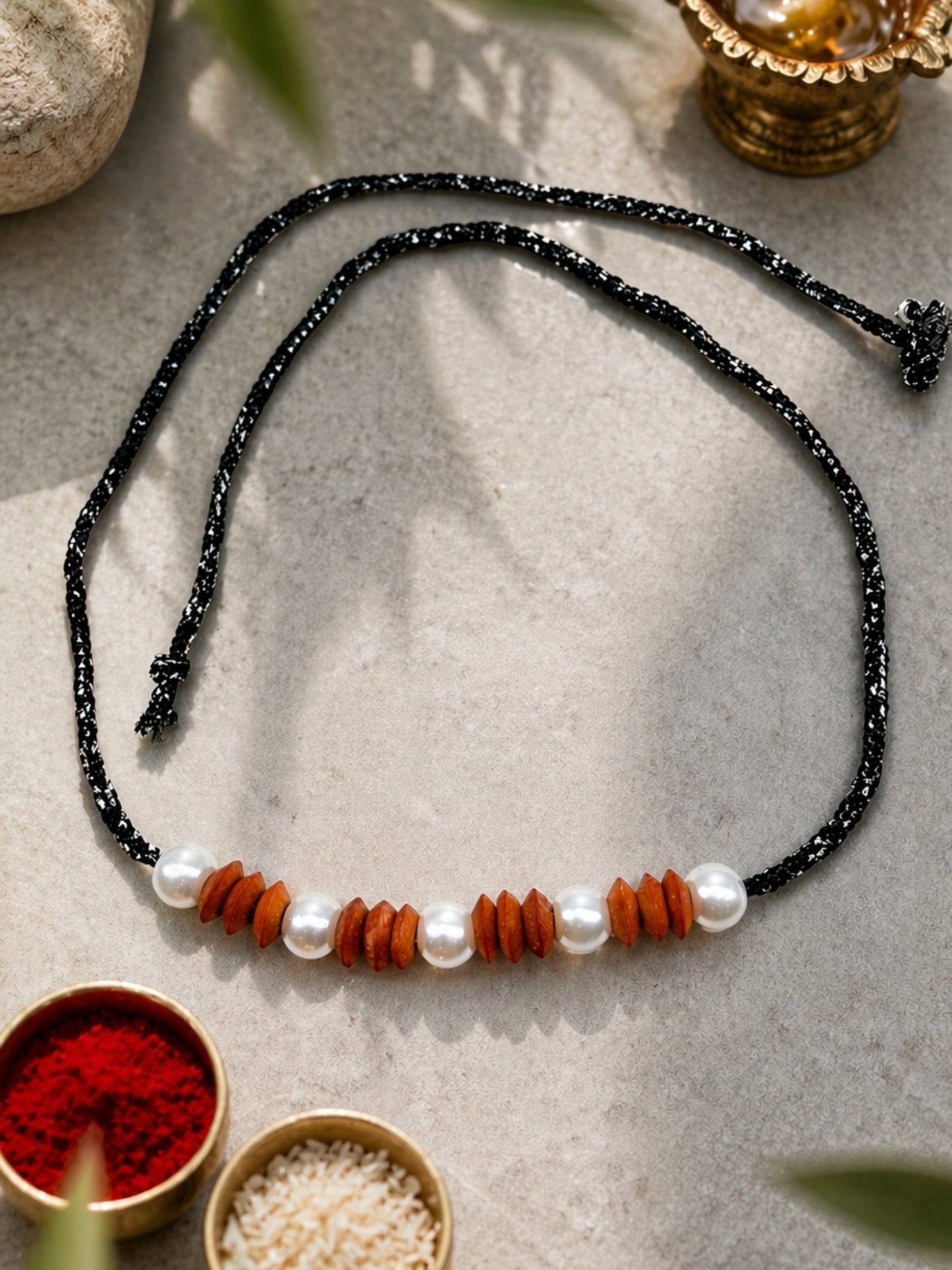 Pearl Wooden Beads Bracelet Rakhi For Bhai Bhaiya Bro