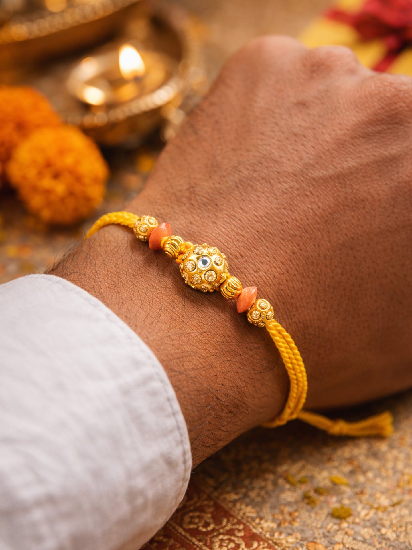 Gold Beaded Rakhi Bracelet For Bhai Bhaiya Bro