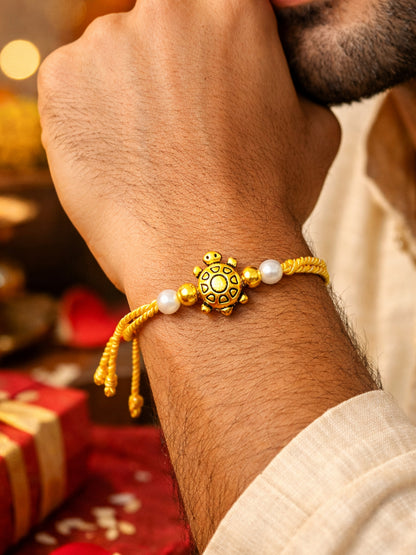 Turtle Pearl Beads Bracelet Rakhi For Bhai Bhaiya Bro