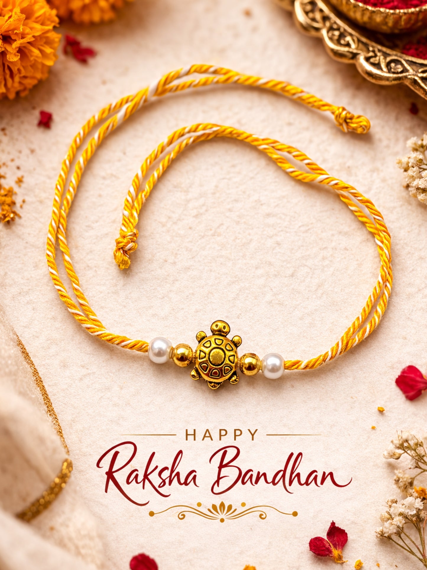 Turtle Pearl Beads Bracelet Rakhi For Bhai Bhaiya Bro
