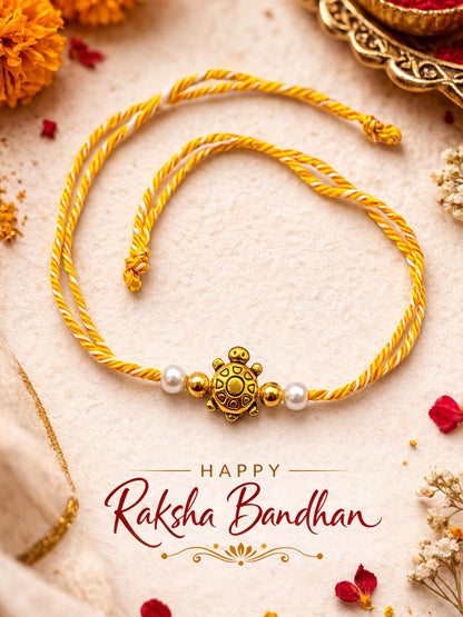 Turtle Pearl Beads Bracelet Rakhi For Bhai Bhaiya Bro