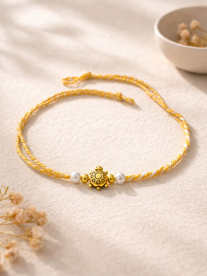 Turtle Pearl Beads Bracelet Rakhi For Bhai Bhaiya Bro