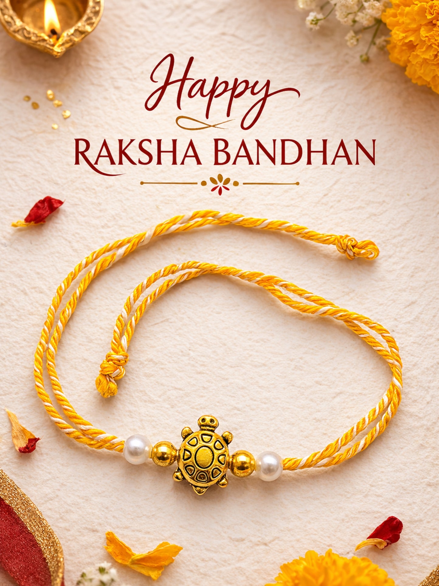 Turtle Pearl Beads Bracelet Rakhi For Bhai Bhaiya Bro