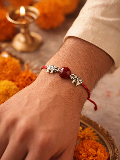 Elephant Charm Rakhi Bracelet Red For Bhai Bhaiya Bro