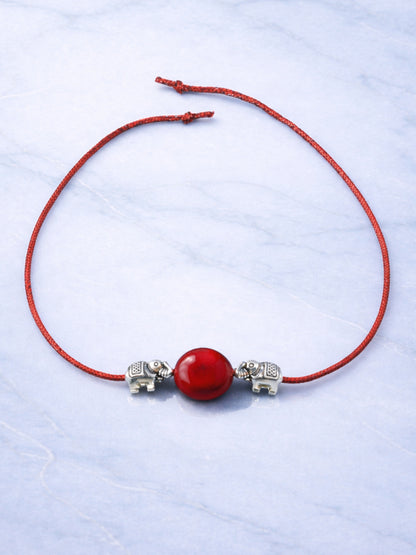 Elephant Charm Rakhi Bracelet Red For Bhai Bhaiya Bro