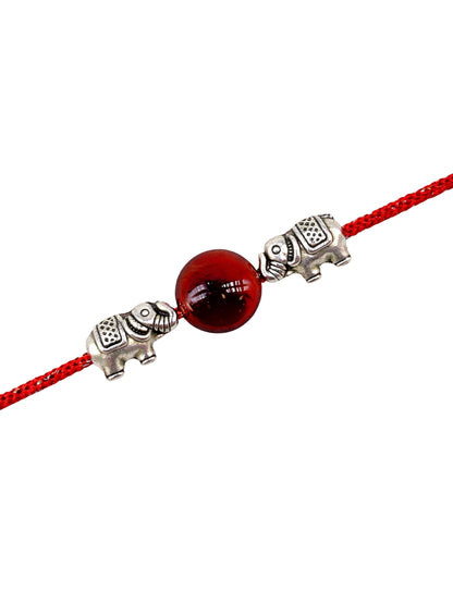 Elephant Charm Rakhi Bracelet Red For Bhai Bhaiya Bro