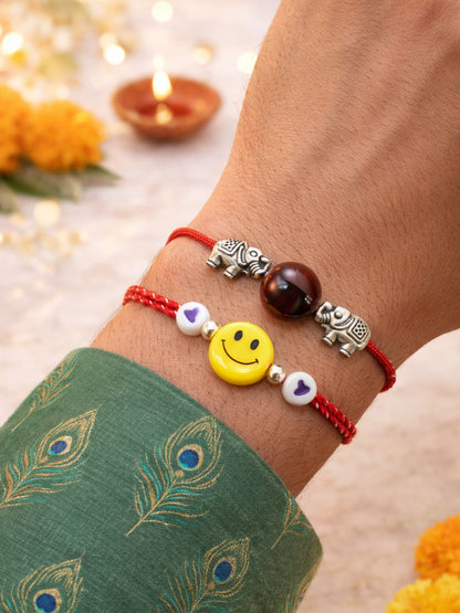 (Set of 2) Elephant Smiley Face Kids Rakhi Bracelet for Bro