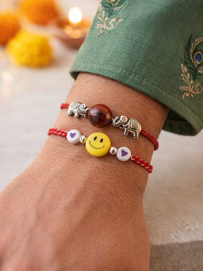 (Set of 2) Elephant Smiley Face Kids Rakhi Bracelet for Bro