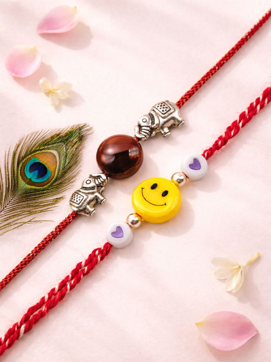 (Set of 2) Elephant Smiley Face Kids Rakhi Bracelet for Bro