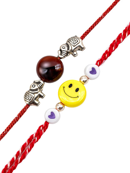 (Set of 2) Elephant Smiley Face Kids Rakhi Bracelet for Bro