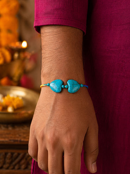 Turquoise Heart Stone Rakhi Bracelet For Bhai Bhaiya Bro