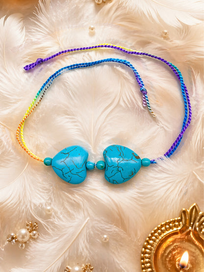 Turquoise Heart Stone Rakhi Bracelet For Bhai Bhaiya Bro