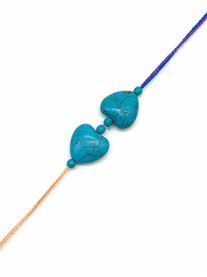 Turquoise Heart Stone Rakhi Bracelet For Bhai Bhaiya Bro