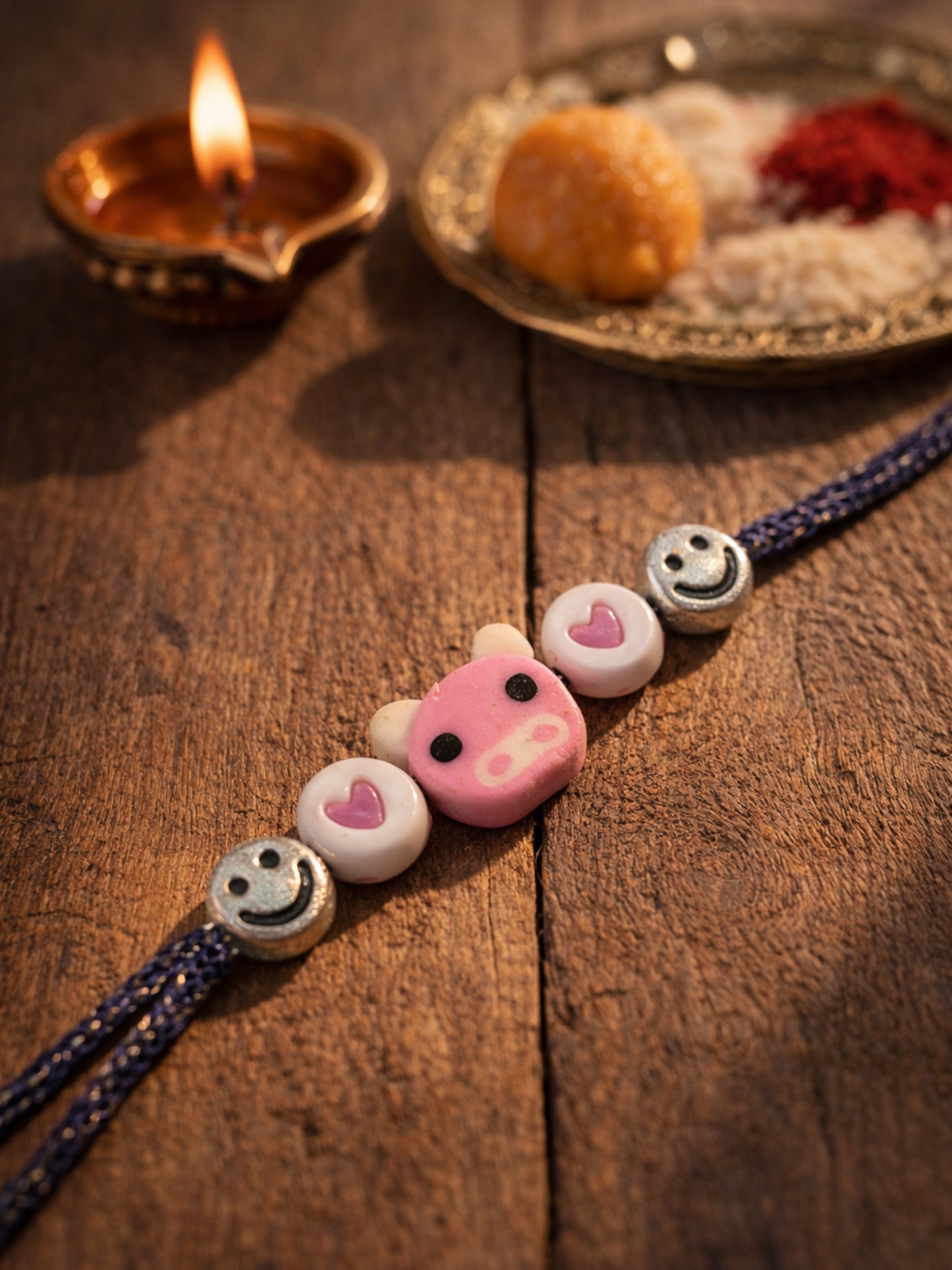 Teddy Smiley Heart Beads Kids Rakhi Bracelet For Bhai Bro