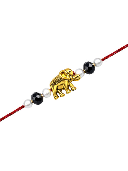 Elephant Charm Pearl Rakhi Bracelet Red For Bhai Bhaiya Bro
