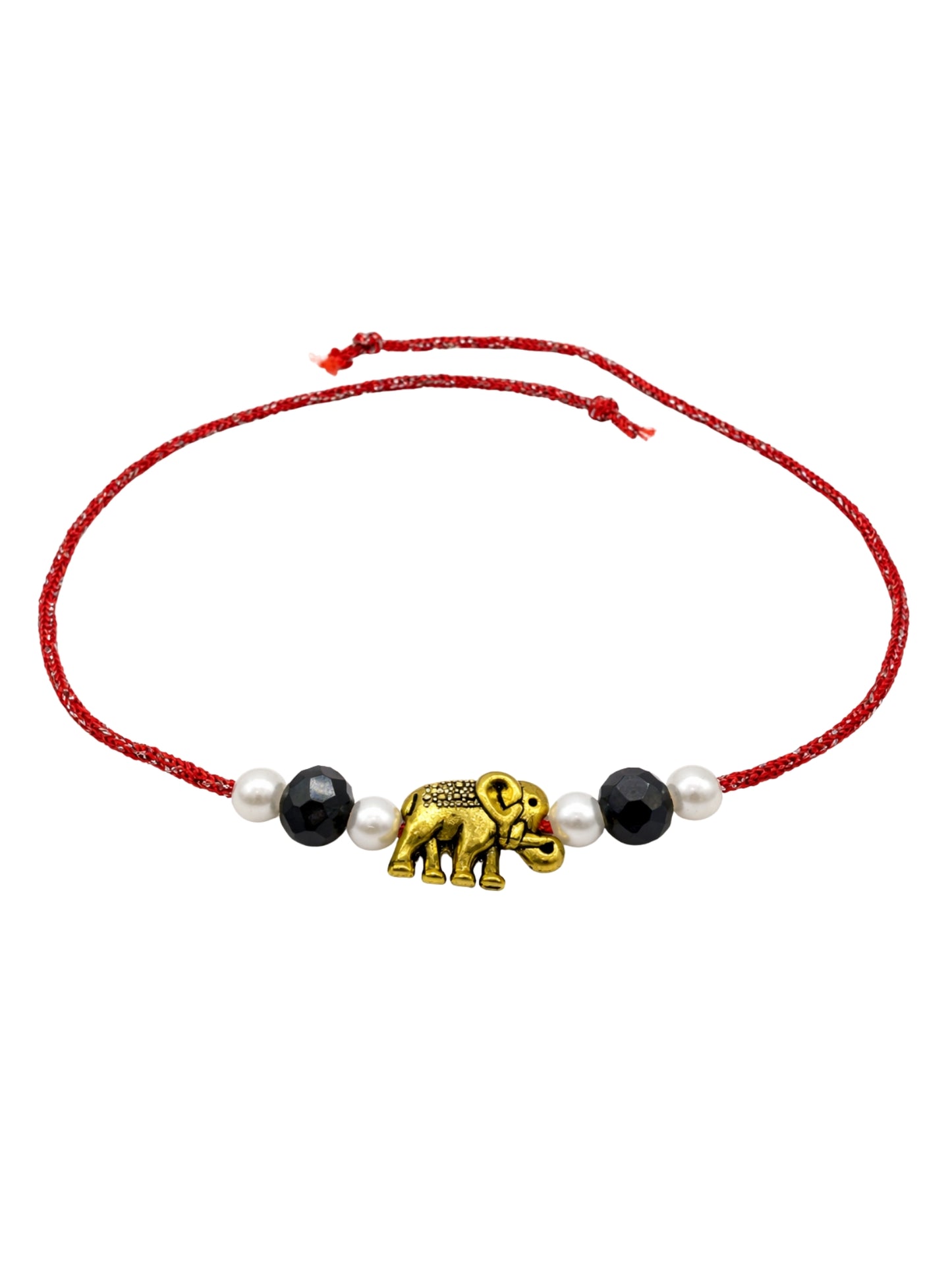Elephant Charm Pearl Rakhi Bracelet Red For Bhai Bhaiya Bro