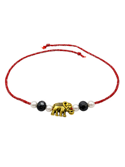 Elephant Charm Pearl Rakhi Bracelet Red For Bhai Bhaiya Bro