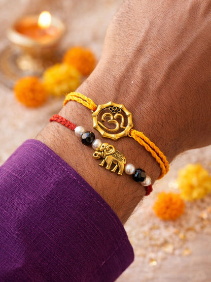 (Set of 2) Om Elephant Charm Rakhi Bracelet for Bhai Bhaiya Bro